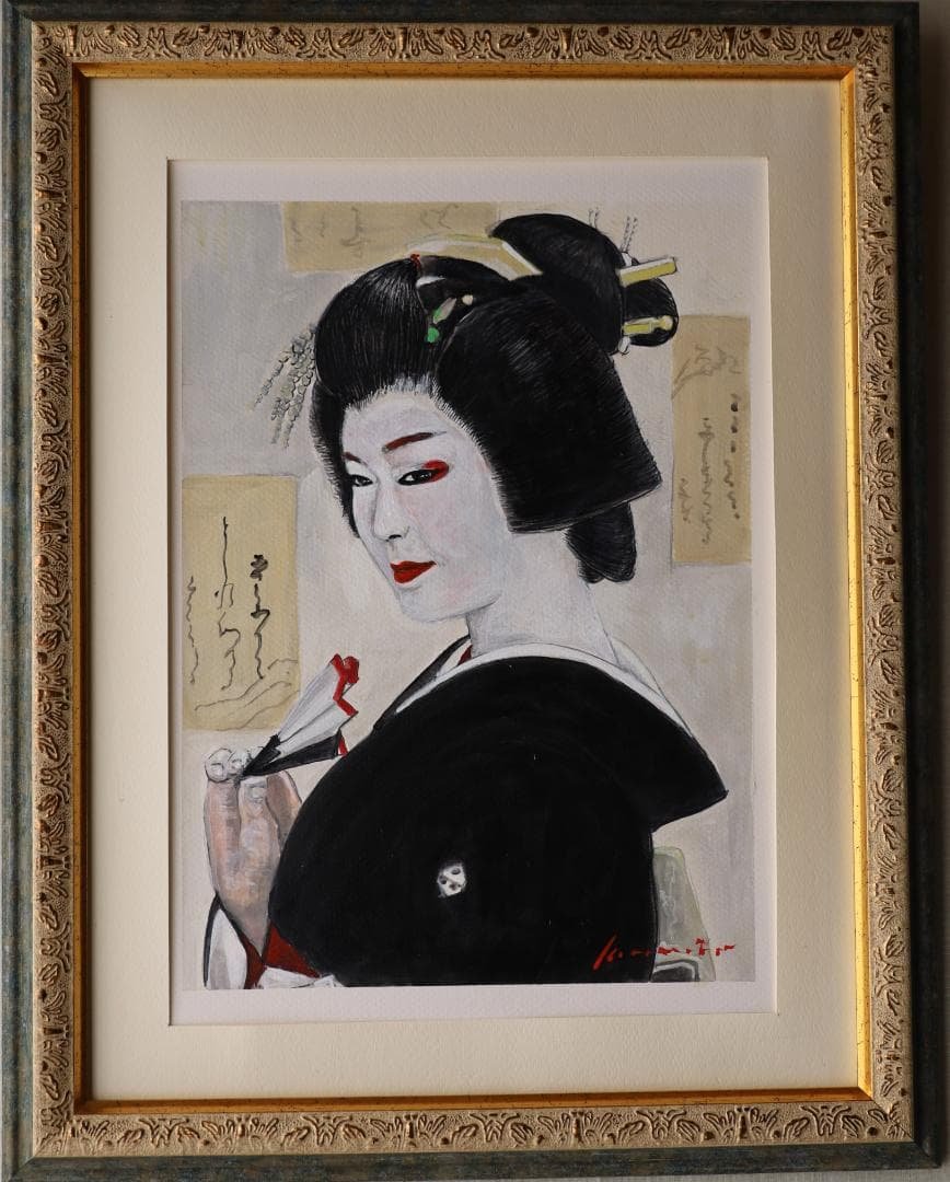 『小夜更けて 』　※京都舞妓さん。　手描き1点物。（アクリル防カビ保護ワニス済）