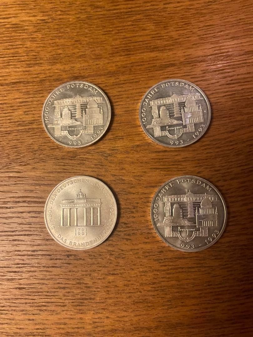 ドイツ記念硬貨　4枚　10マルク　ポツダム記念銀貨3枚　ブランデンブルグ門1枚