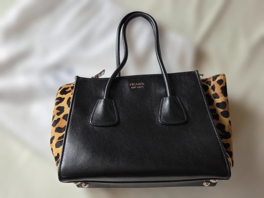 PRADA レザー バッグ ブラック×レオパード