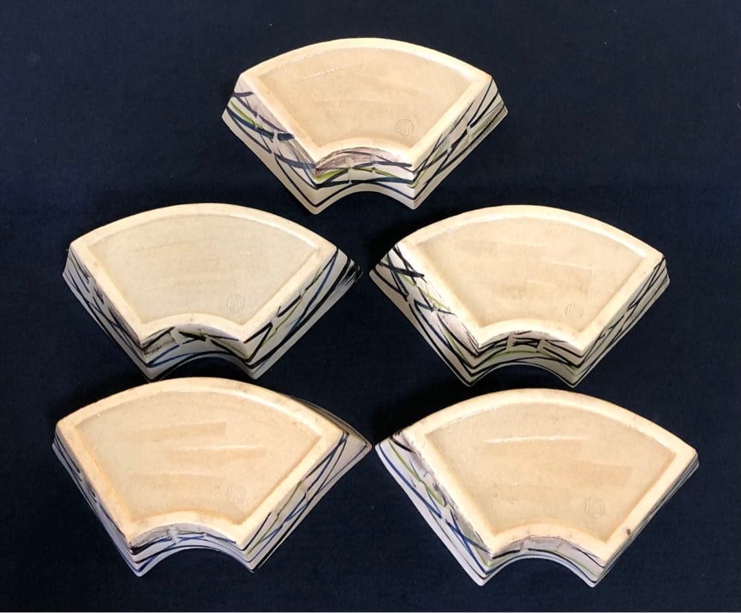 ‼️割引《R》懐石 扇面 向付5客 陶山造 小鉢 共箱　250725F1