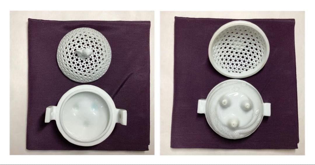 香炉 白磁 平戸焼 透かし 獅子頭 香合 白磁 平戸焼 龍紋 茶道具 古物品