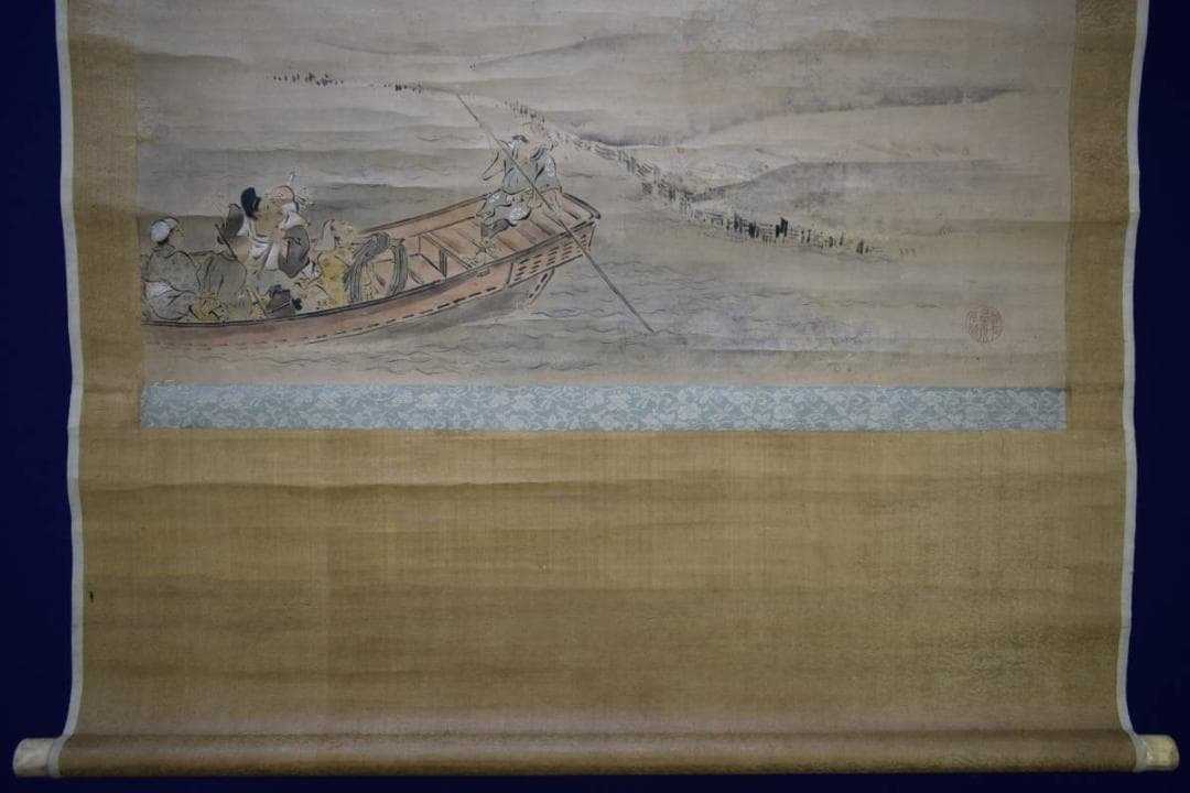 真作/英一蝶/舟人物図/船頭図/大幅/布袋屋掛軸HH-972