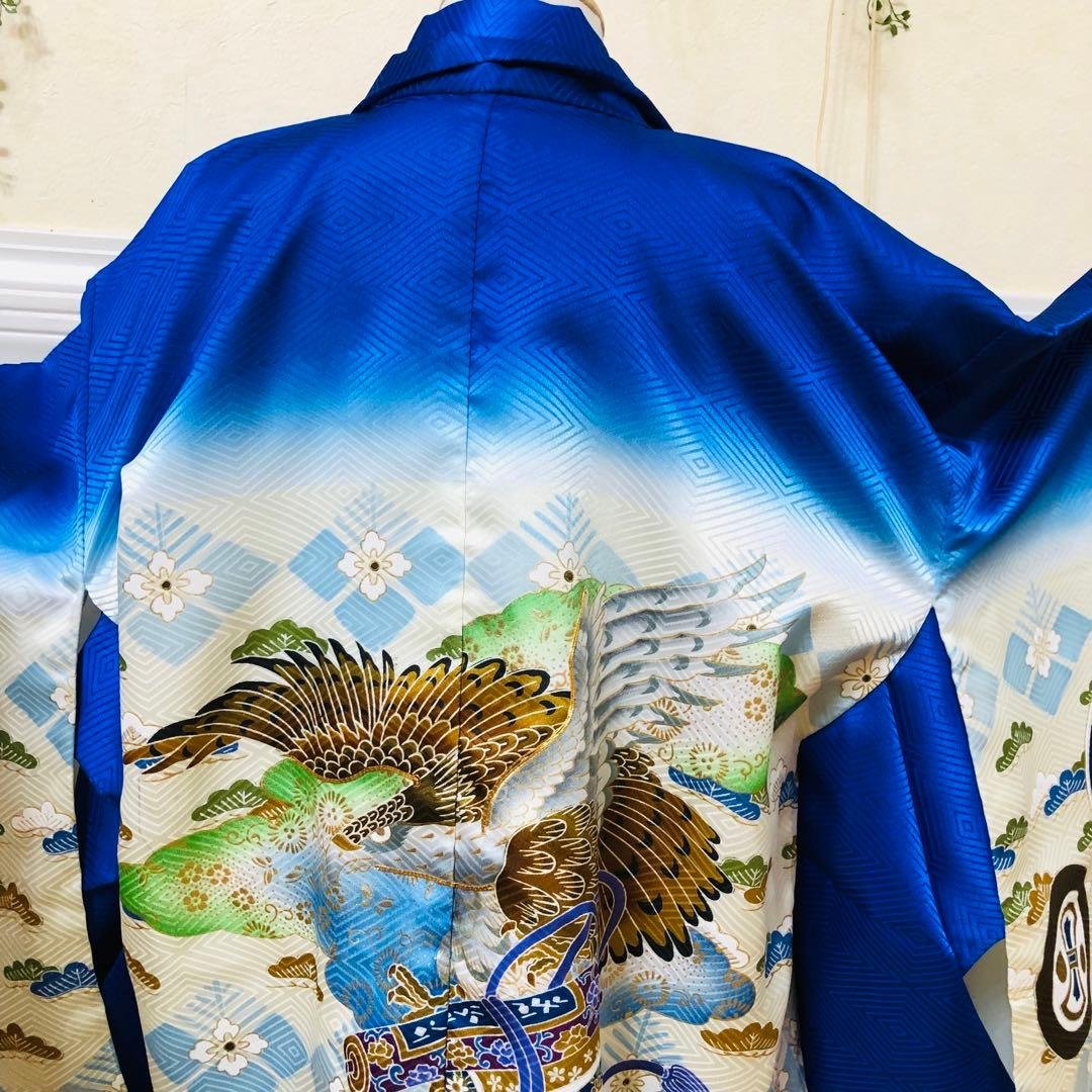 七五三 五歳‼️豪華Blue系鷹巻物金彩煌びやか❤️完全フルセット‼️家から揃える無し