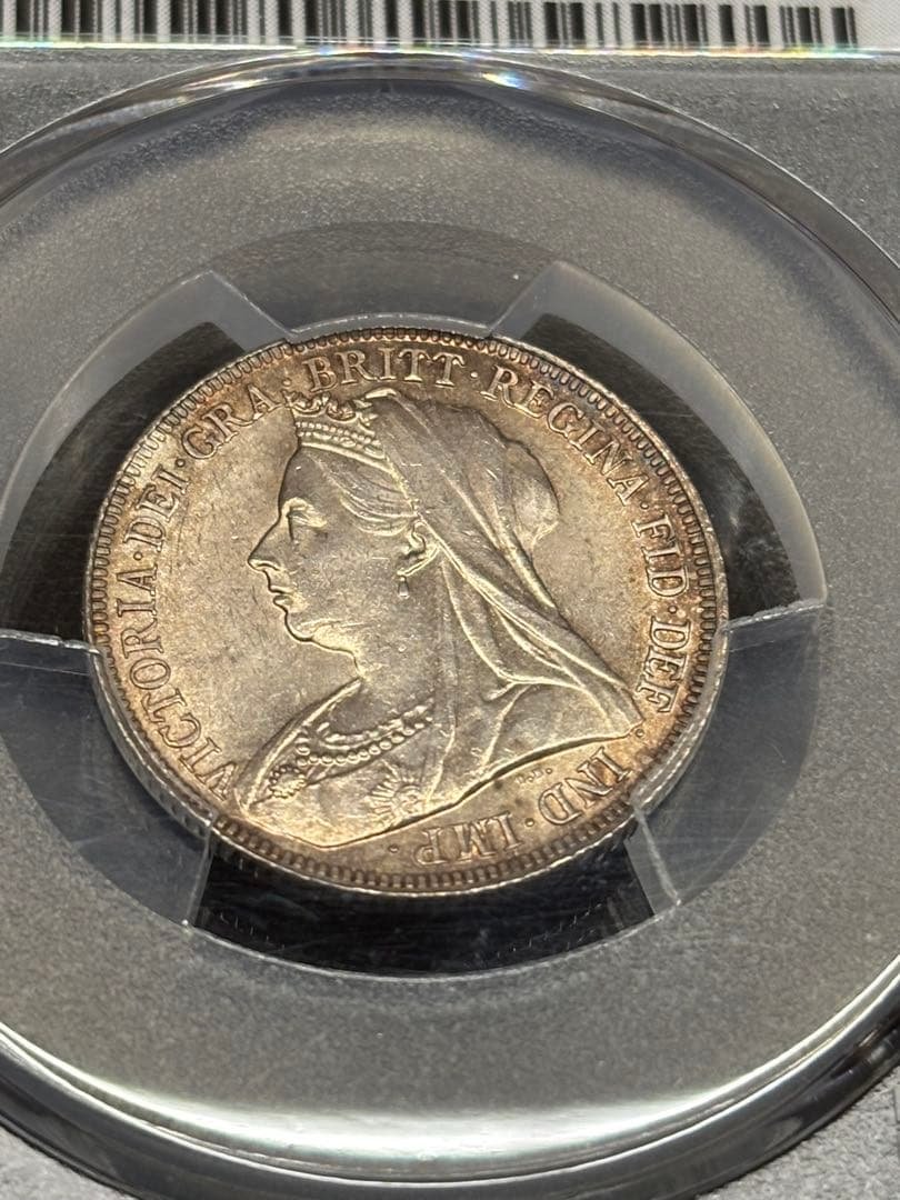 【高鑑定】1895年 イギリス 1シリング銀貨・ヴィクトリア女王 ベールヘッド