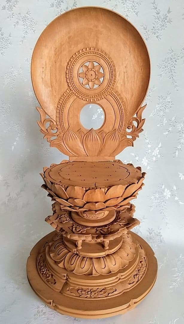 台座+光背 3.5寸坐像用#596 円台 円光 木彫 仏像付属品