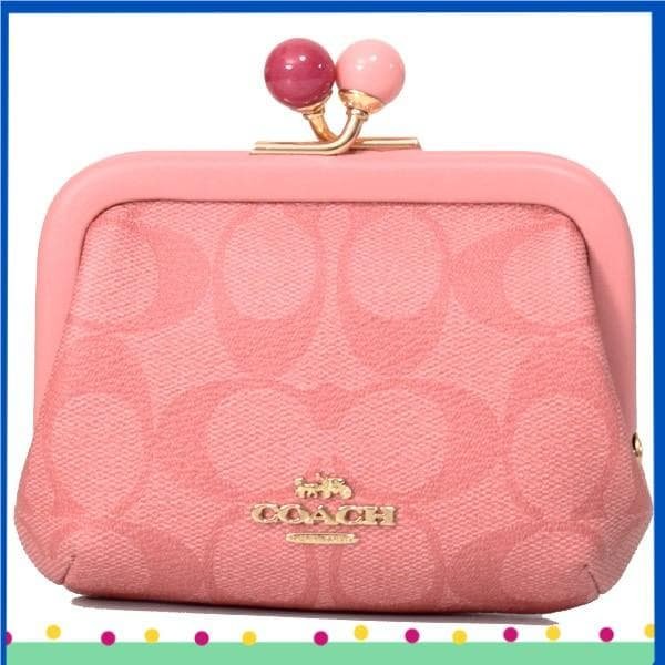 お札も収納 COACH 小銭入れ 財布.がま口シグネチャーc2132.ピンク