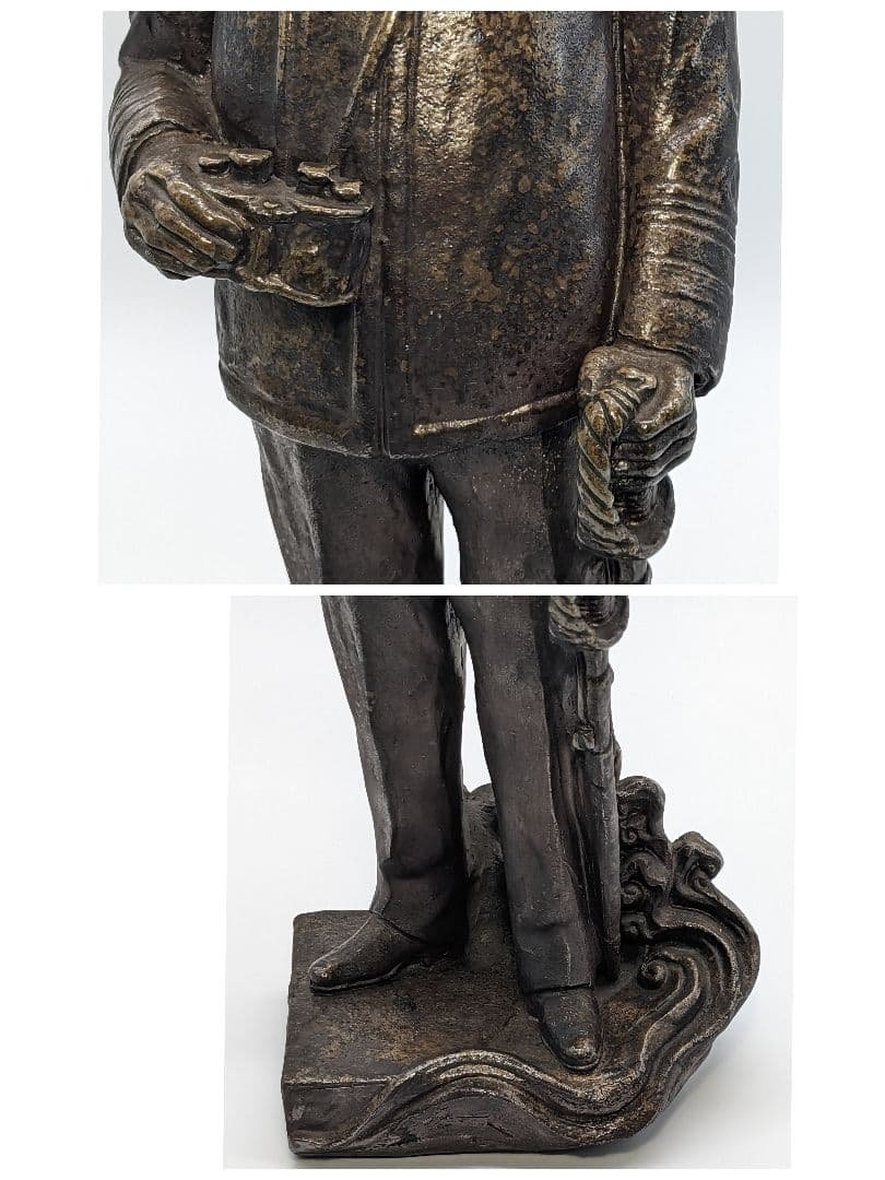 藤原陶斎 備前焼 東郷平八郎像 合箱 陶像 日露戦争 置物 細工物 藤原陶斉