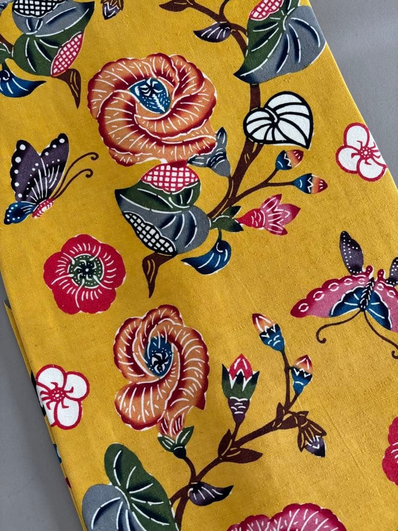 本場琉球紅型 正絹 紬地 九寸名古屋帯 ほどよく鮮やかなイエロー 美品