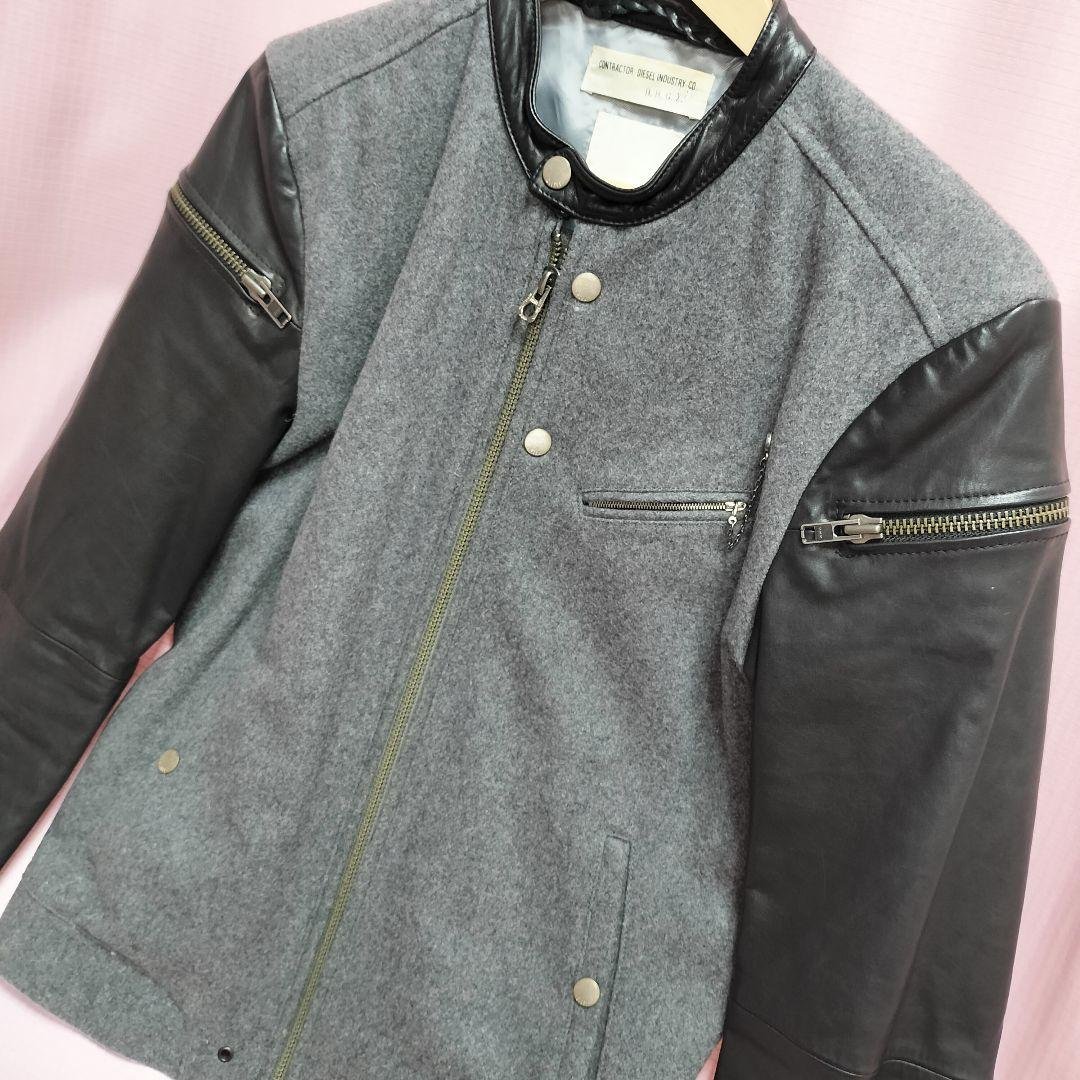 DIESEL シングルライダース ジャケット S　ウール 切替 スタジャン 牛革