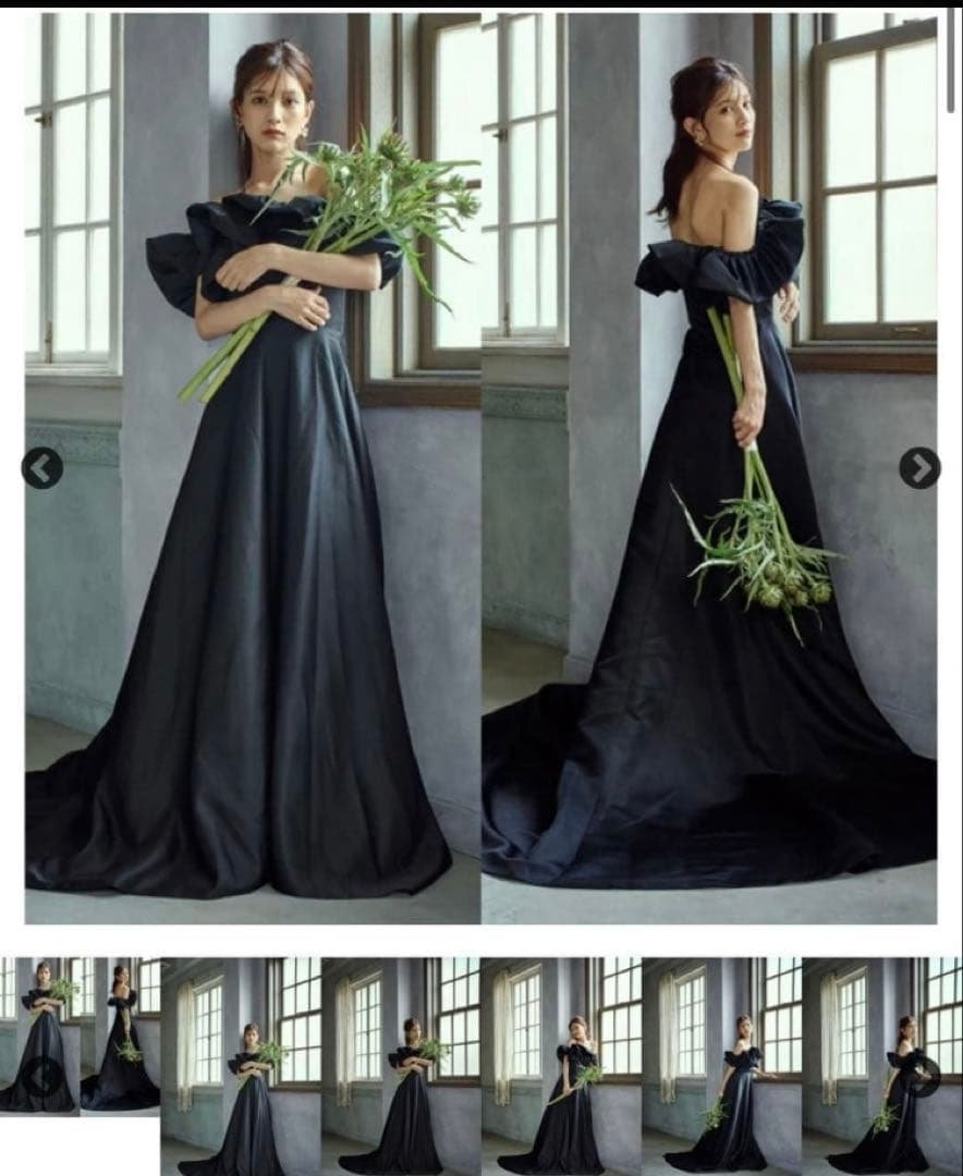 ドレスプロダクション　オフショルダー Aライン ブラックドレス