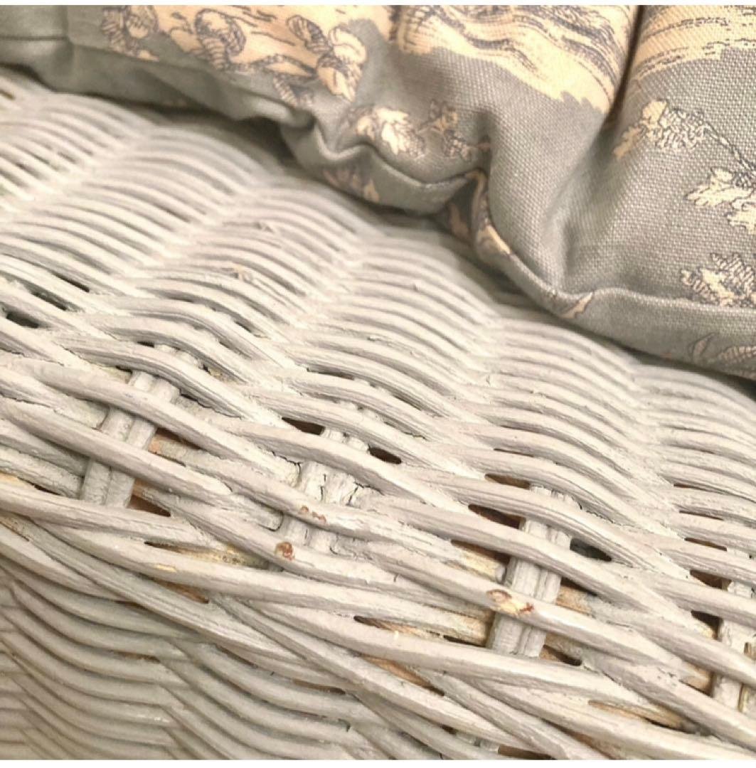 アンティーク　ラタン　ロイドルームチェア　椅子　キッズ用　子供用　水色　フランス