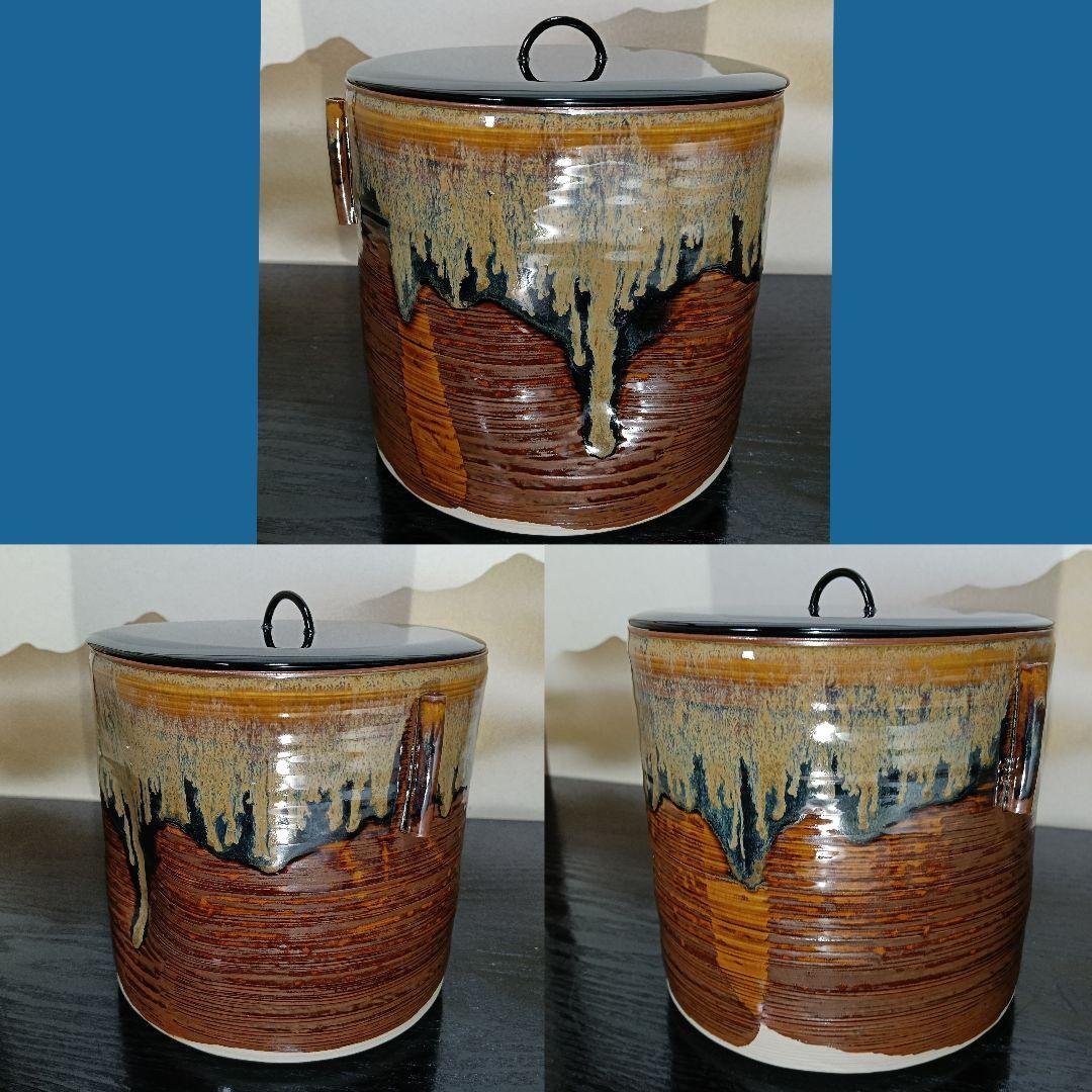 AN81 高取 亀井楽山造 鵬雲斎書付 管耳 水指 陶歴 共箱外箱未使用