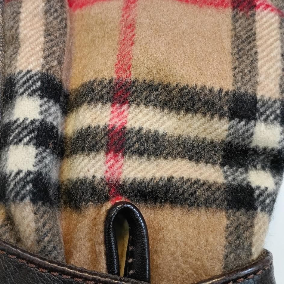 【BURBERRY】チェック柄カーフレザー手袋 M イタリア製